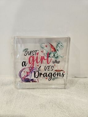 Just a Girl Who Loves Dragons Acrylic Block - Pink & Teal